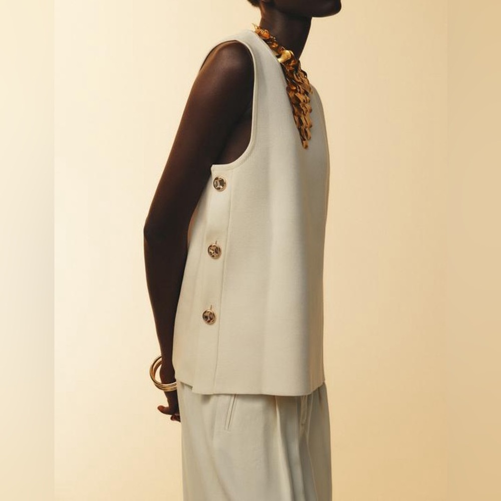 Zara Cream Sleeveless Top with Gold Button Detail Waistcoat